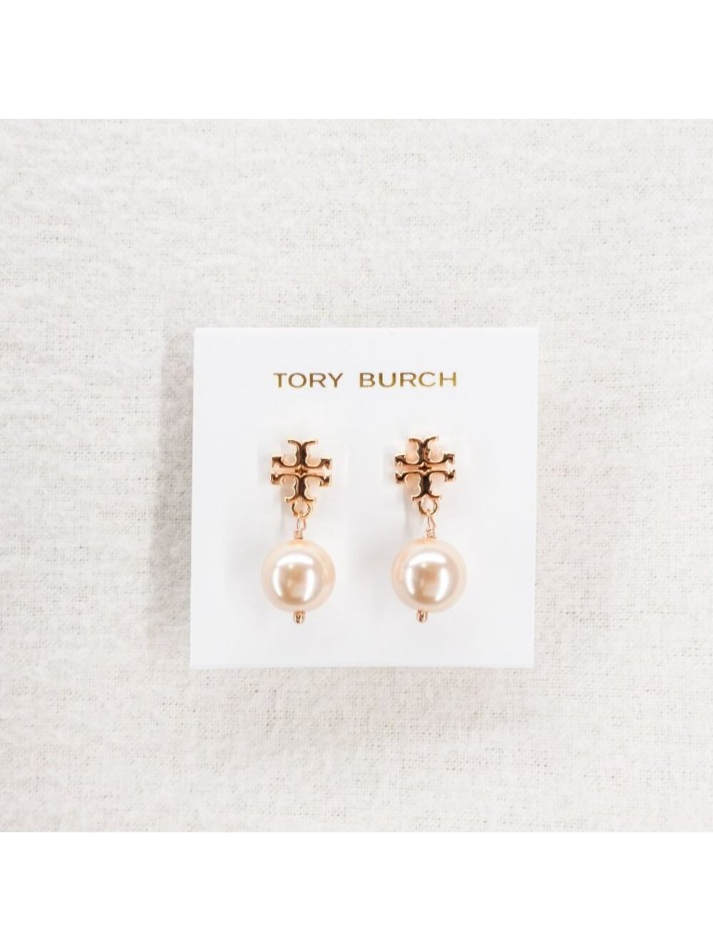 Tory Burch Faux Pearl Logo Drop Earrings Rose Gold OS - Picture 8 of 8